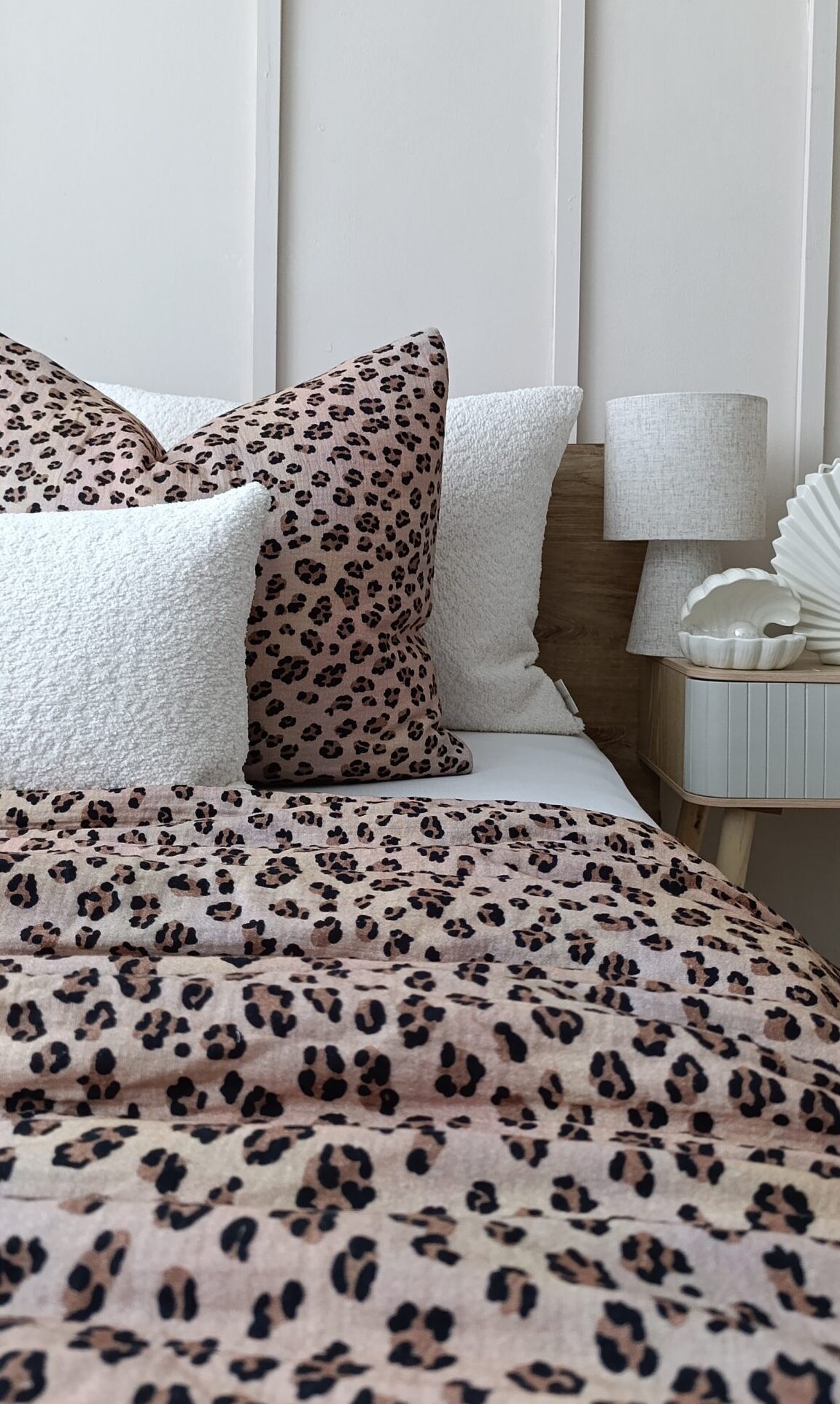 Bawełniany muślinowy komplet pościeli w print panterka, miękki antyalergiczny komplet pościeli, bawełna 100%. Pościele szyte na zamówienie.