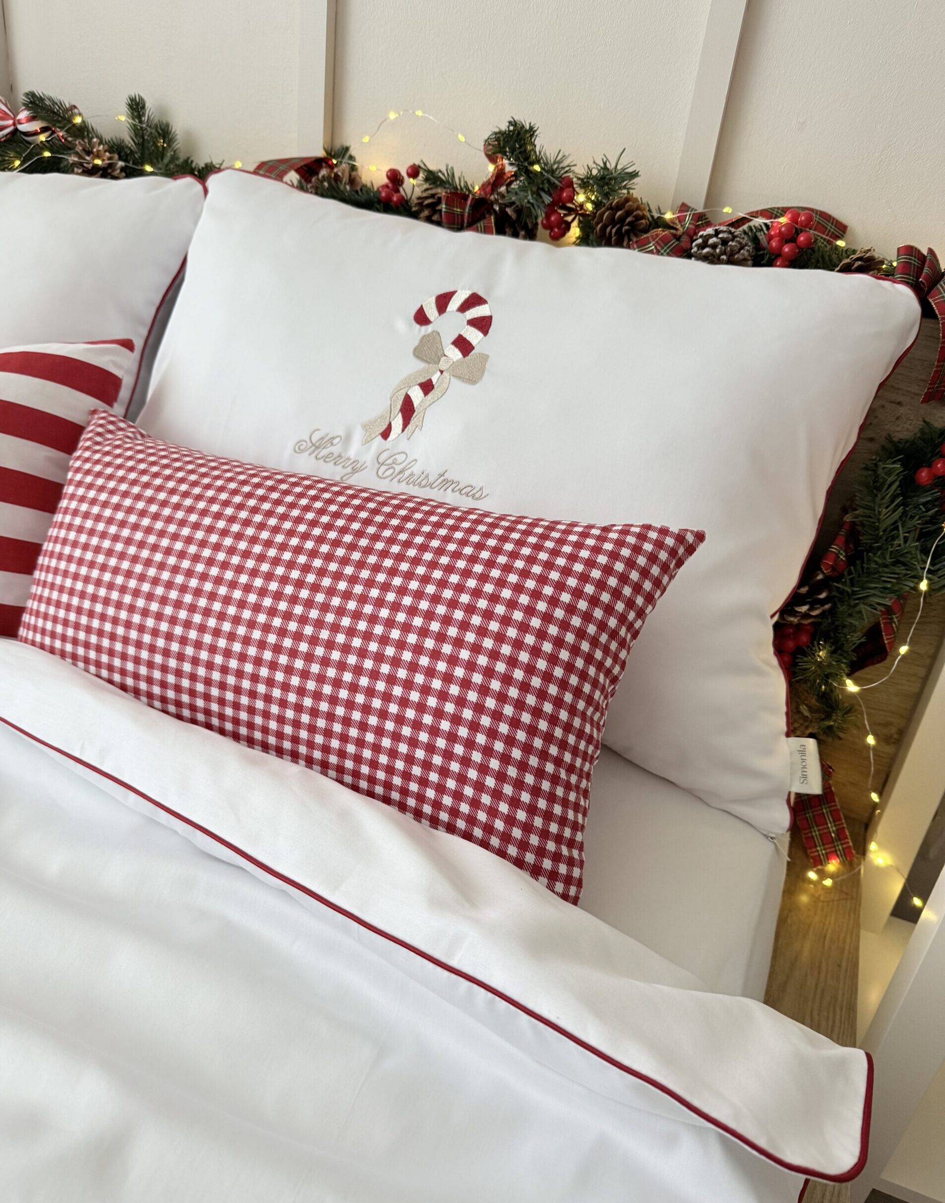 Pościel świąteczna haft laska cukrowa Merry Christmas – 100% bawełna, Simonila