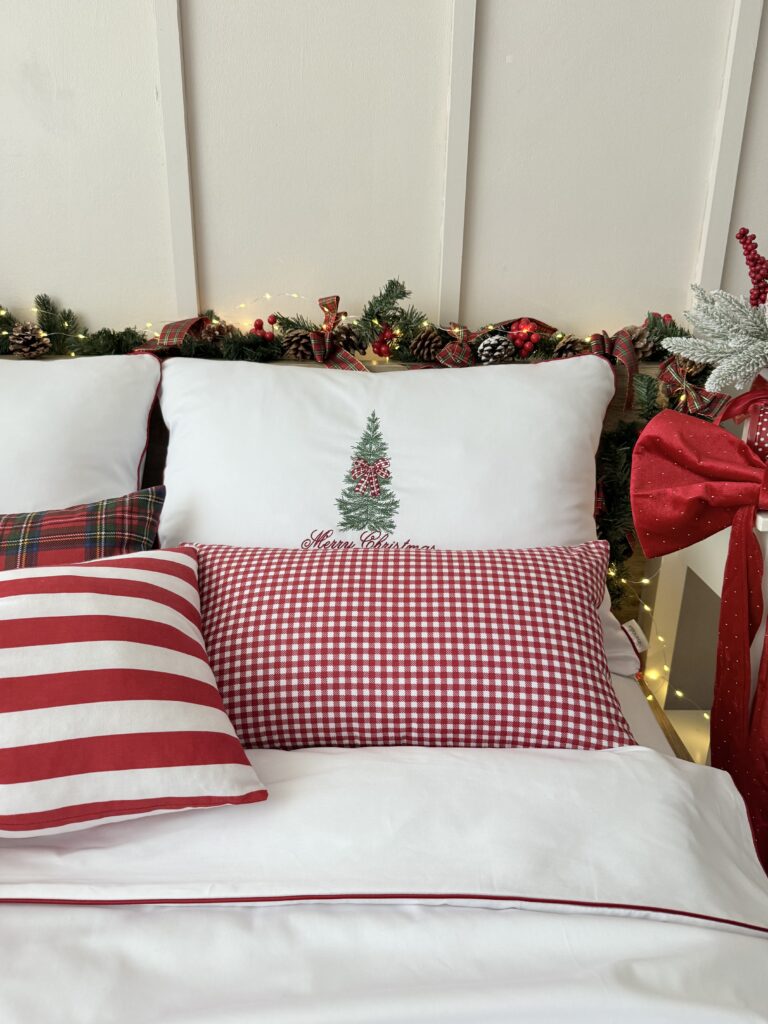 Miękka bawełna pościel świąteczna haft choinki z kokardą