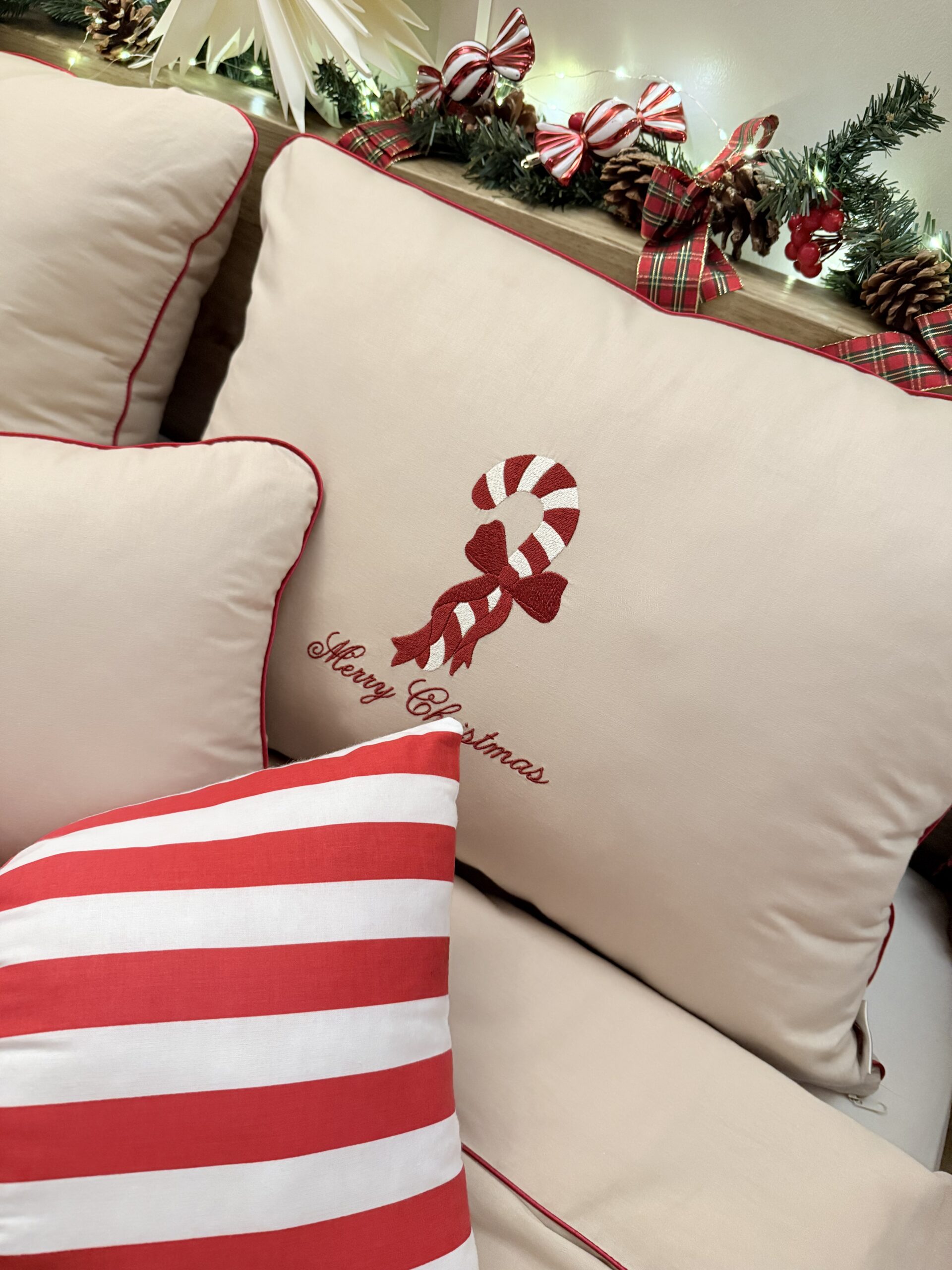 Świąteczna pościel z laską cukrową – komplet bawełniany Merry Christmas