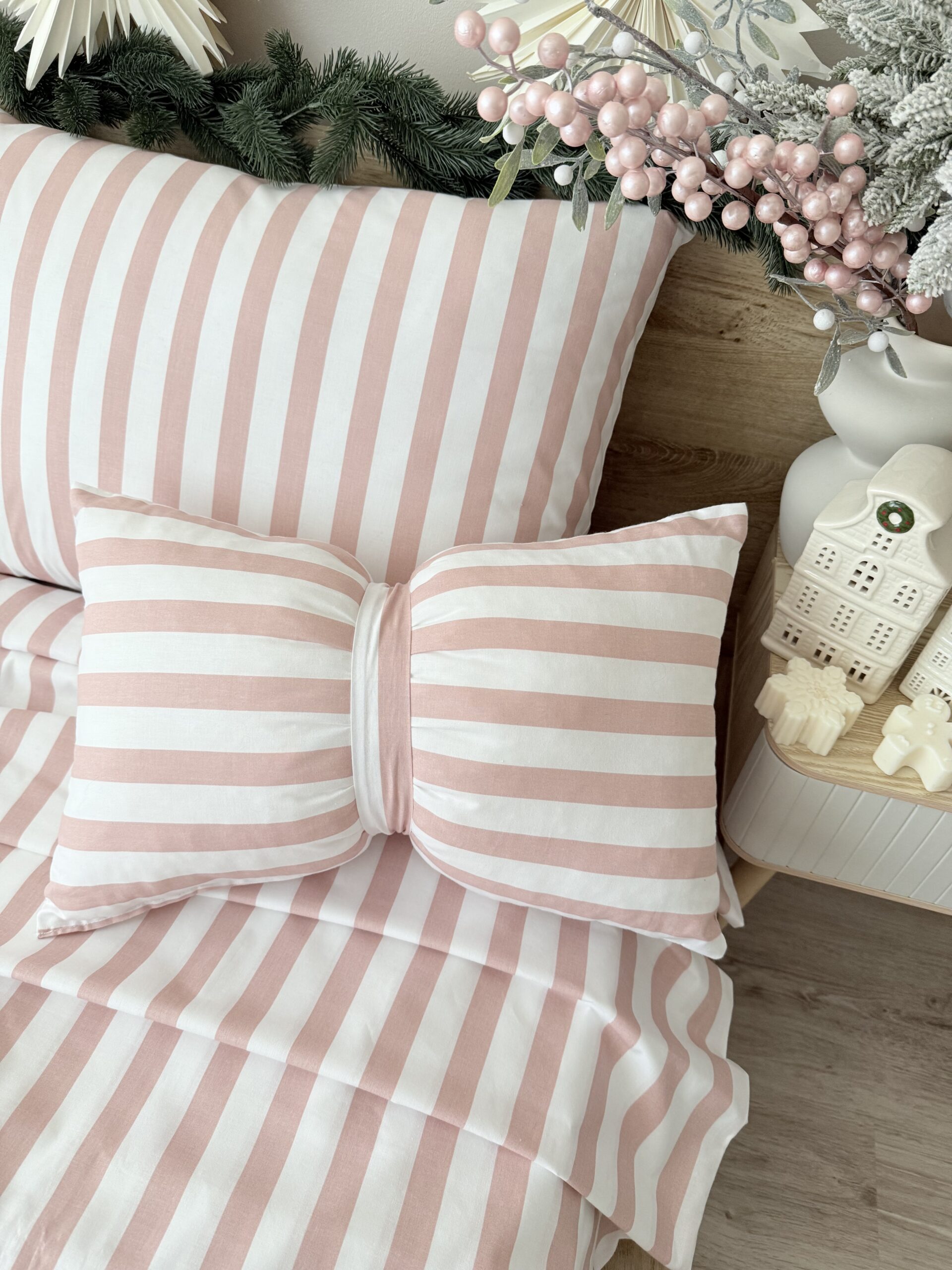 bawełniany komplet w biało-różowe pasy