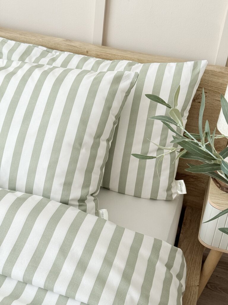 pościel bawełniana w paski szałwiowa zieleń Simonila