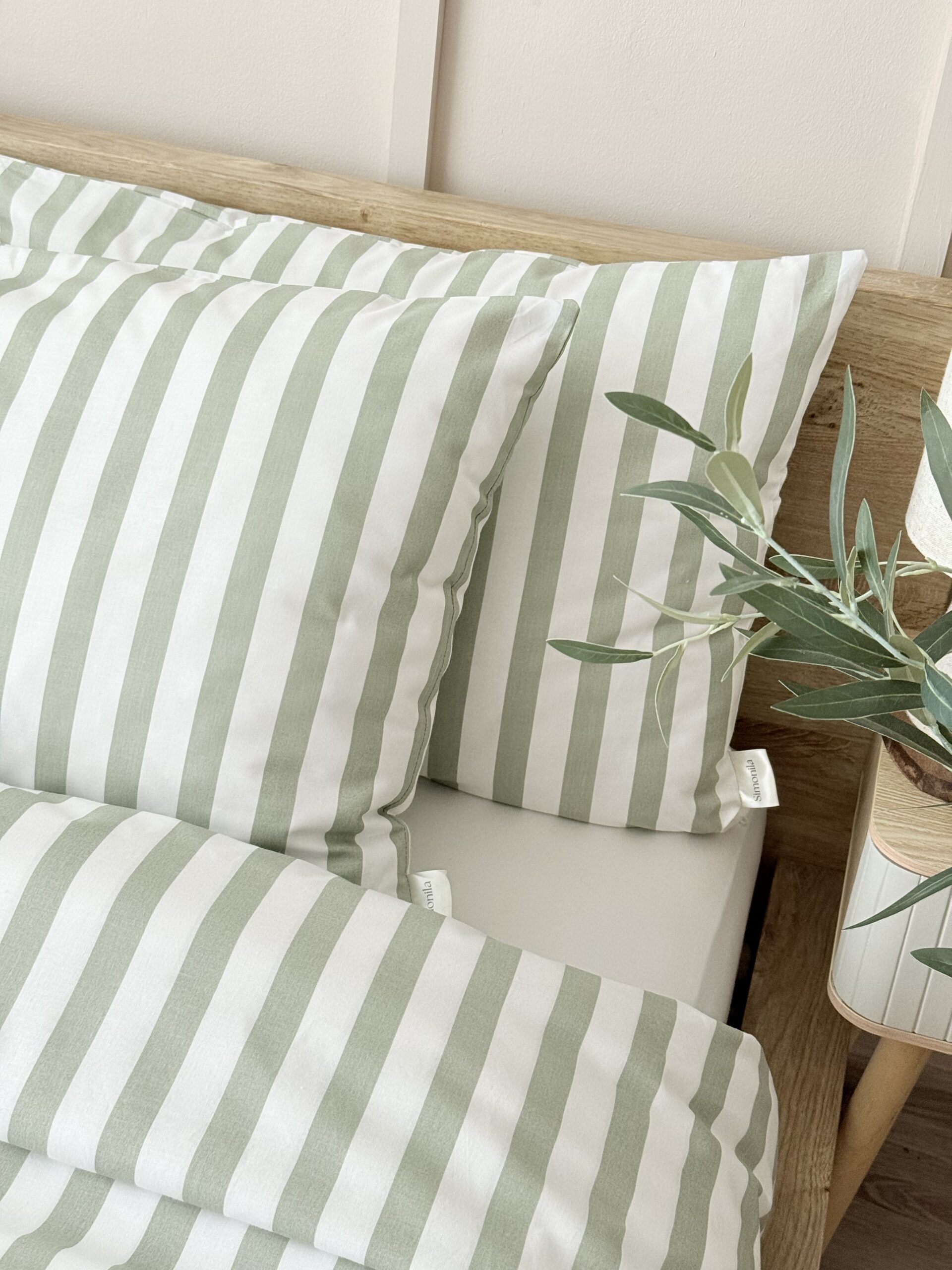 pościel bawełniana w paski szałwiowa zieleń Simonila