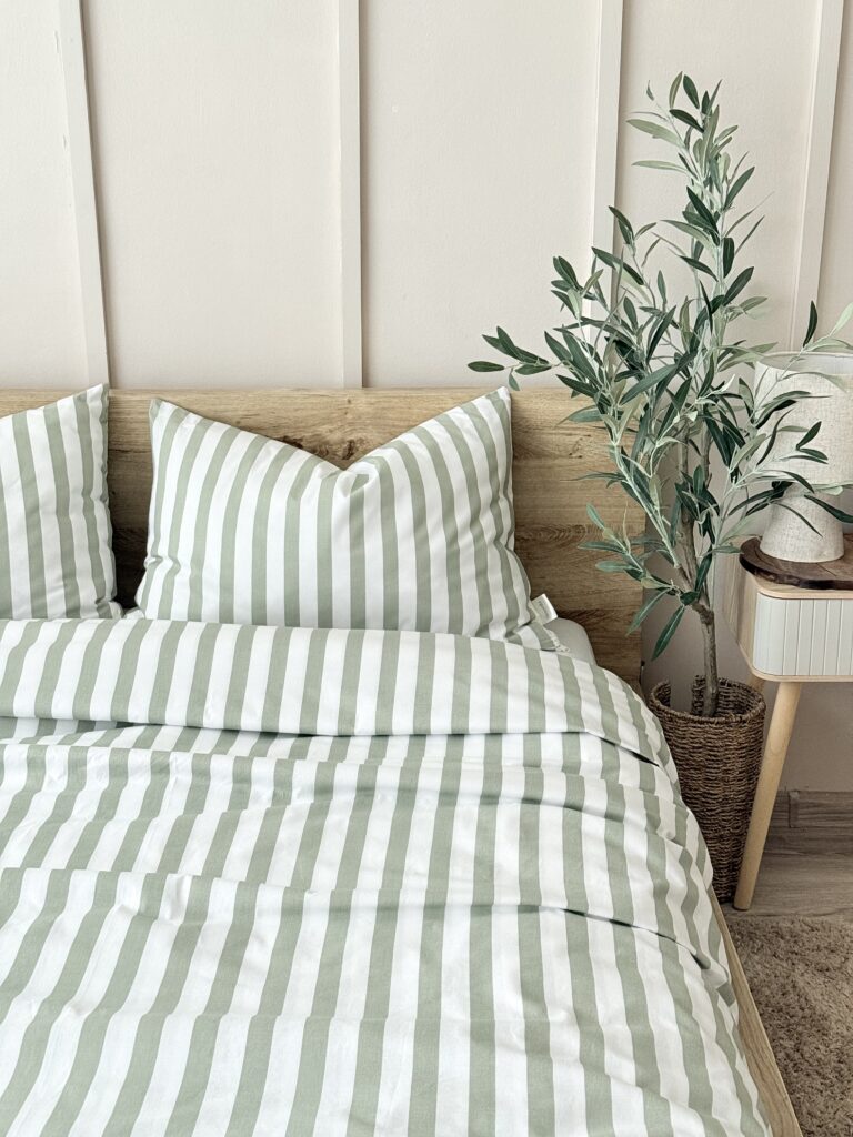 pościel bawełniana w paski szałwiowa zieleń Simonila