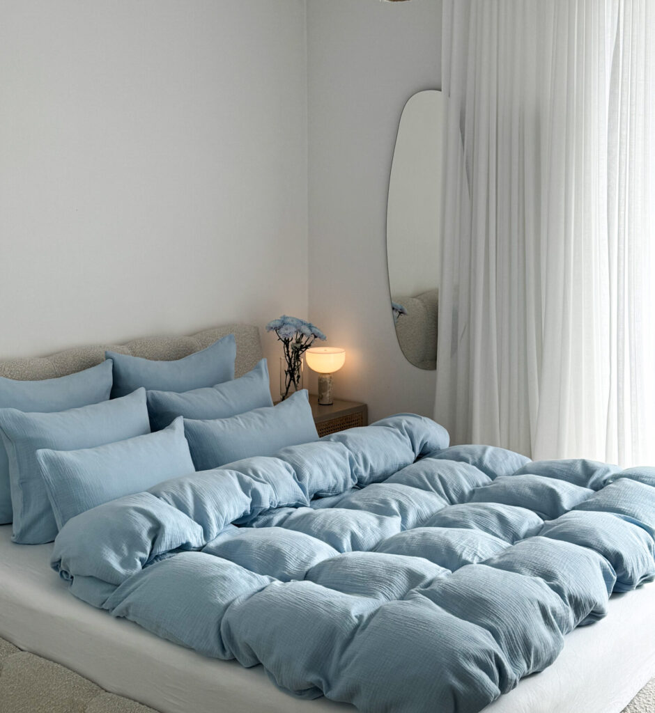 błękitna pościel muślinowa 100% bawełna komplet Simonila