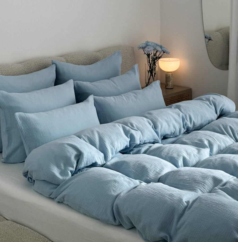 błękitna pościel muślinowa 100% bawełna komplet Simonila